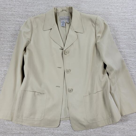 VTG AKA Eddie Bauer Silk Blend Jacket Womens 10 Cream Tan Lined Preppy Academia - Picture 10 of 14